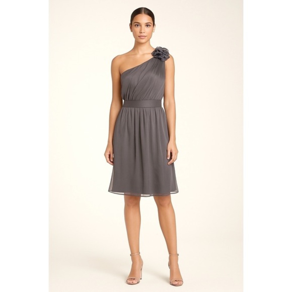 The Limited Event One Shoulder Chiffon Cocktail Dress Gray Rosette‎ 6 Glam 81-28
